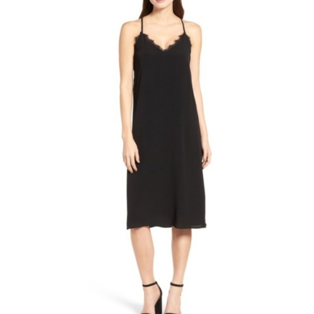 Chelsea28 Black Midi Lace Slip Dress Medium